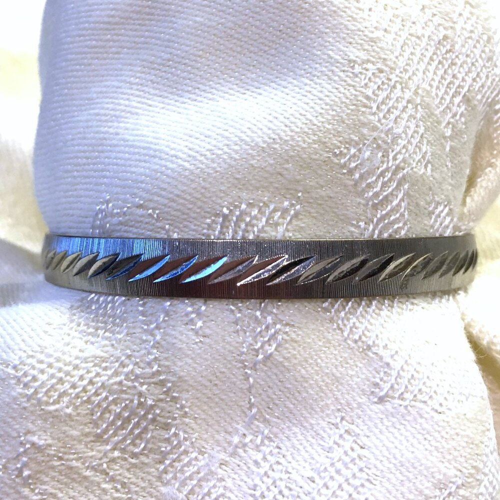 Vintage Monet Etched Brushed Silvertone Bangle Bracelet